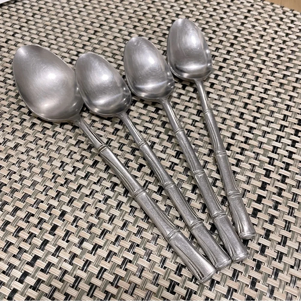 vintage Cosmos Stainless Japan bamboo 4 spoons